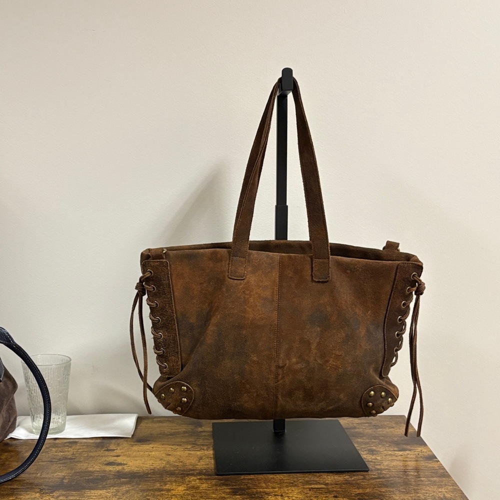 HOBO Brown Distressed Leather Lace-Up Tote